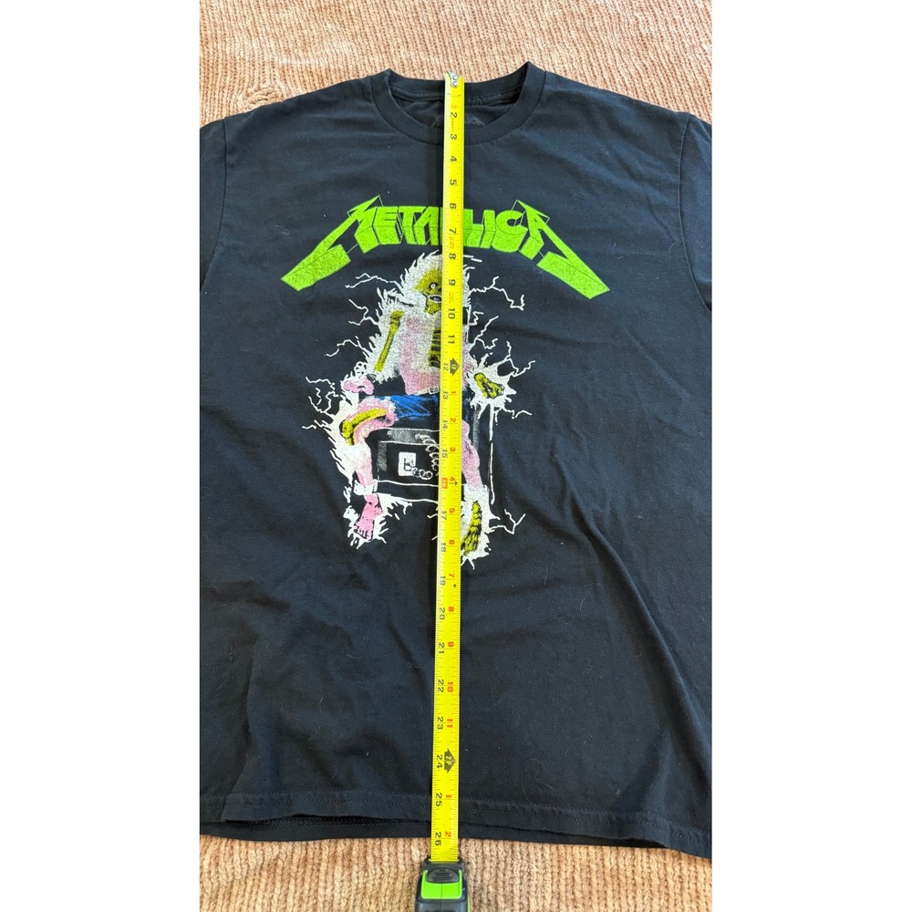 Metallica Graphic T-Shirt Mens Medium Black Neon Green Skeleton Electric Band - Picture 5 of 5